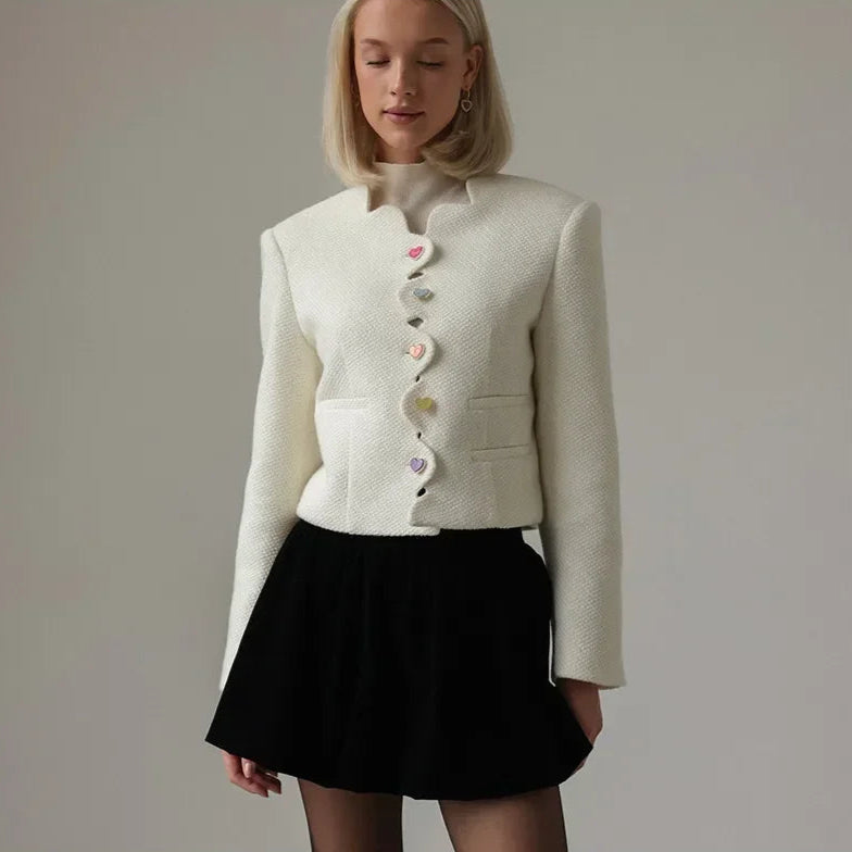 IRREGULAR COLLAR HEART BOTTOMS WHITE JACKET