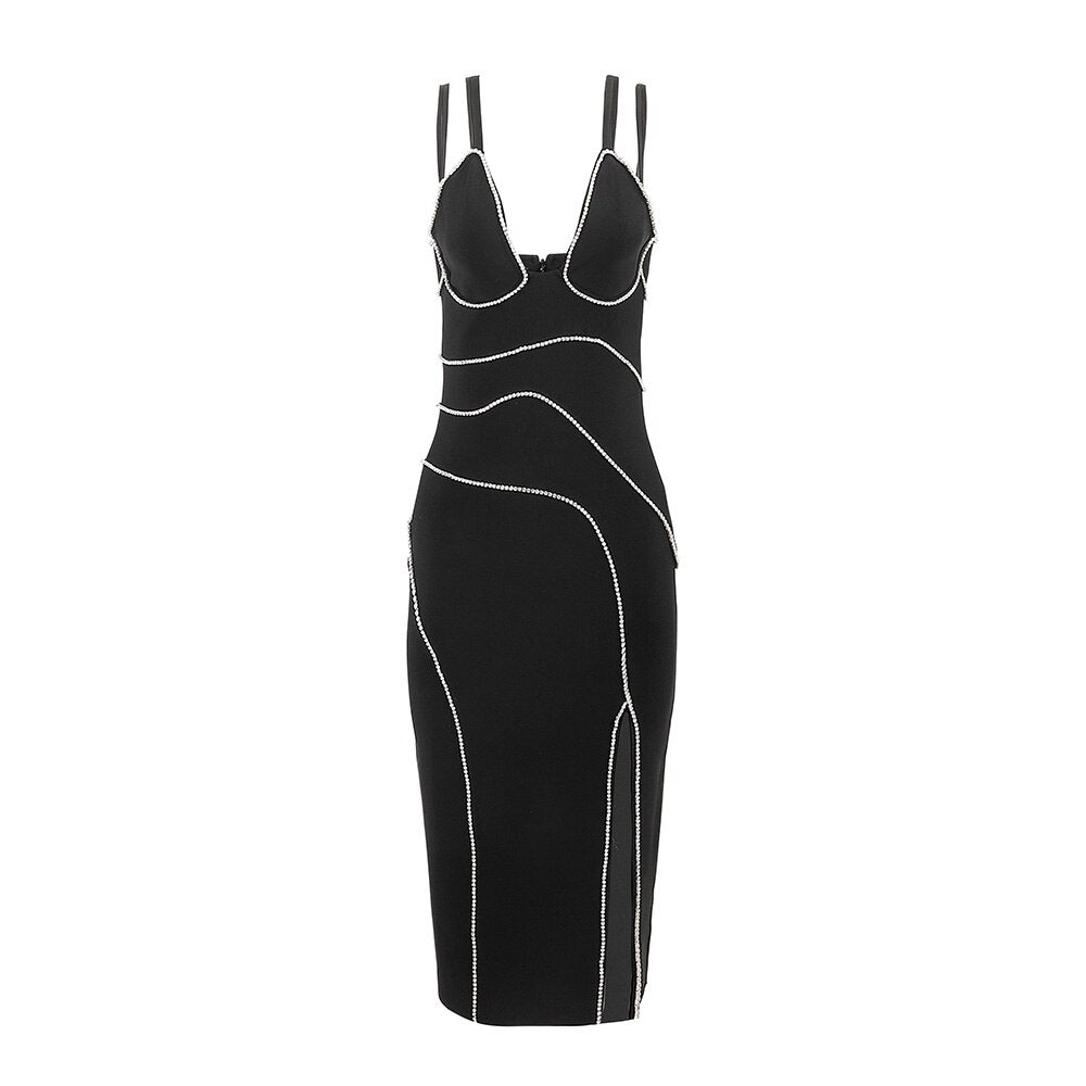 FAITH CRYSTALS SIDE SLIT MIDI DRESSS