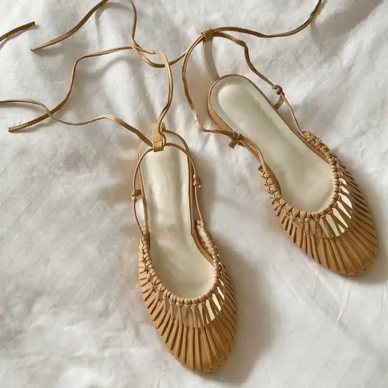 Comfortable flat sole woven sandals in boho chic style
