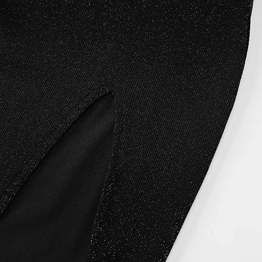 GLITTER MAXI DRESS with SIDE SLIT and GLOVES