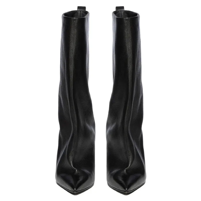 Sculptural Wedge Pointed-Toe Mid-Calf Boots