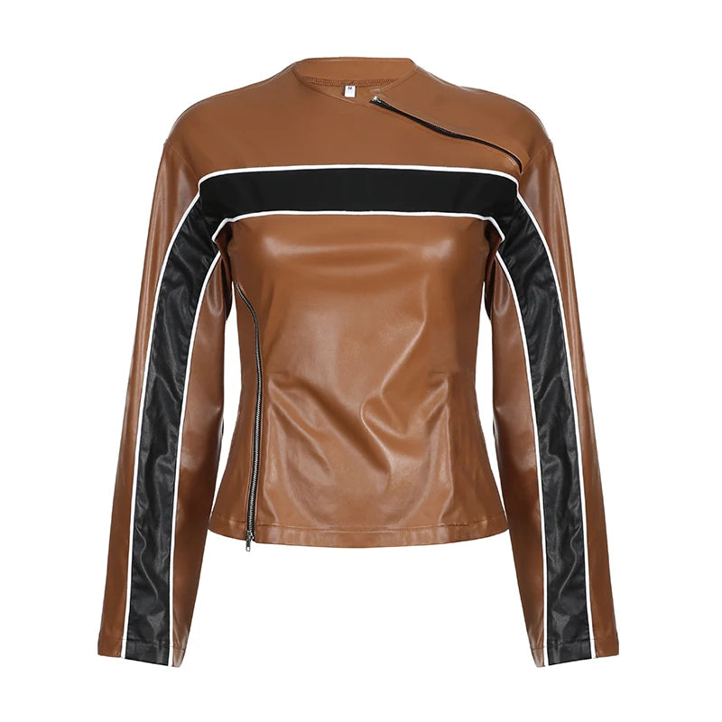 GIGI PU LEATHER BROWN COAT