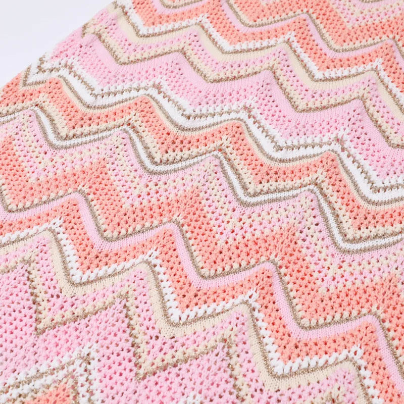 Pink Zigzag Knit Co-Ord Set – Sleeveless Top, Cardigan & Wide-Leg Pants