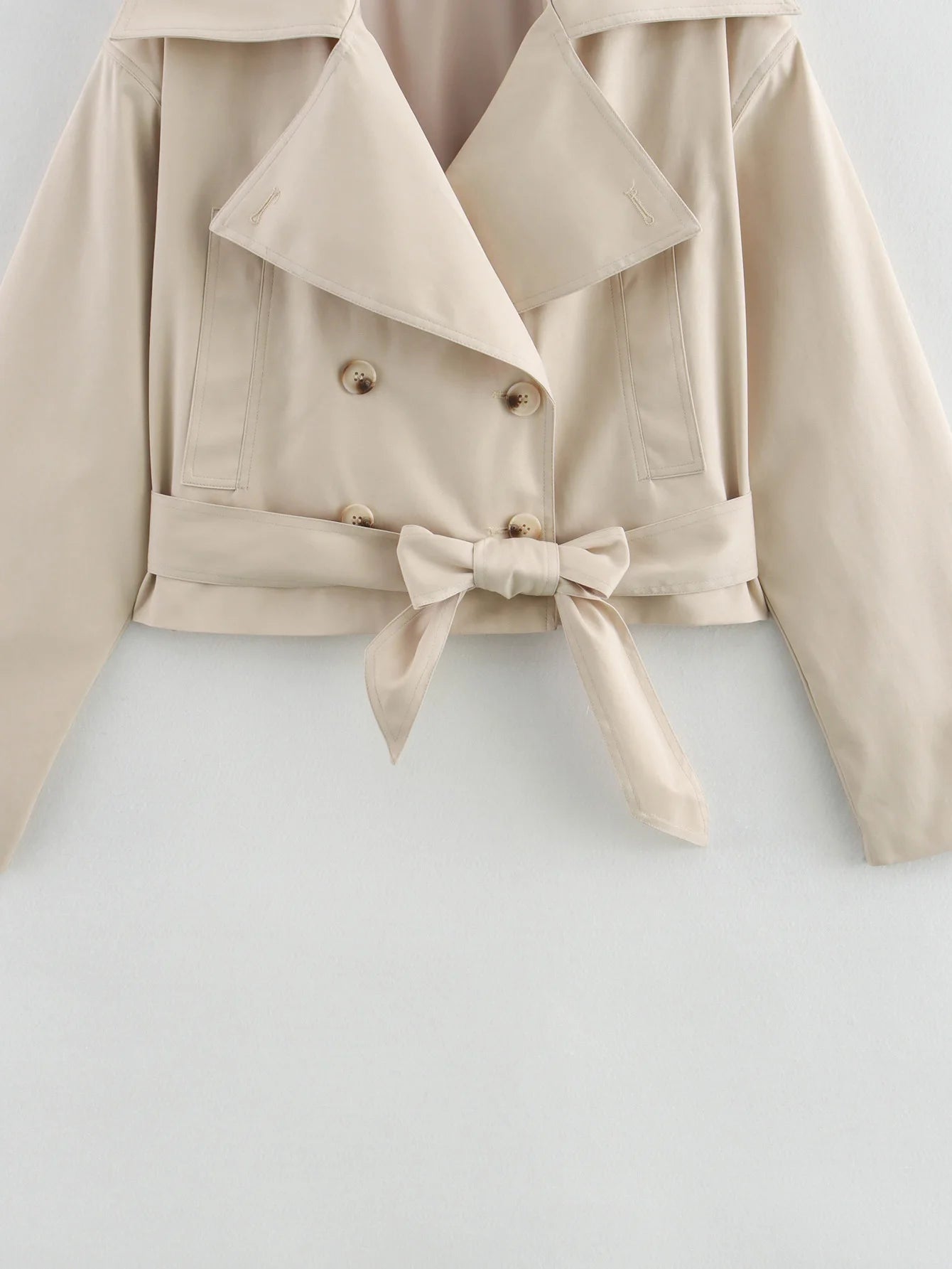 Chic Beige Double-Breasted Trench Coat with Belt & Pockets – Women's Slim Fit Windbreaker