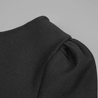 BLACK ONE SHOULDER MIDI DRESS with FLOWER ON THE SIDE