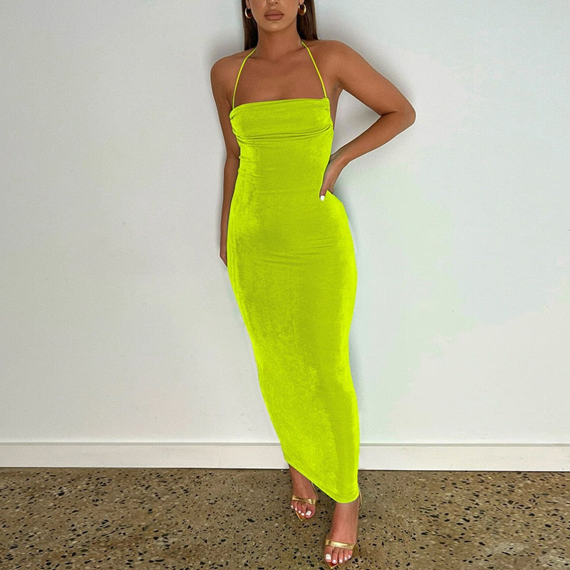 JOELLE BACKLESS LACE UP MAXI DRESS