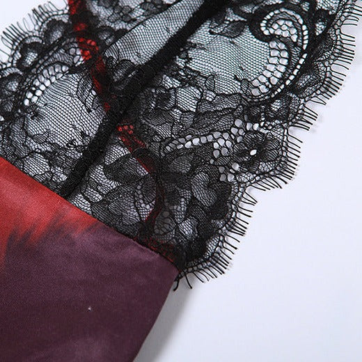 EMELY V NECK LACE SUSPENDERS MAXI DRESS