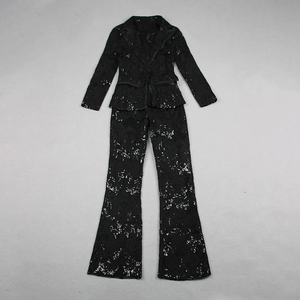 LACE FLARE PANTS and BLAZER SUIT