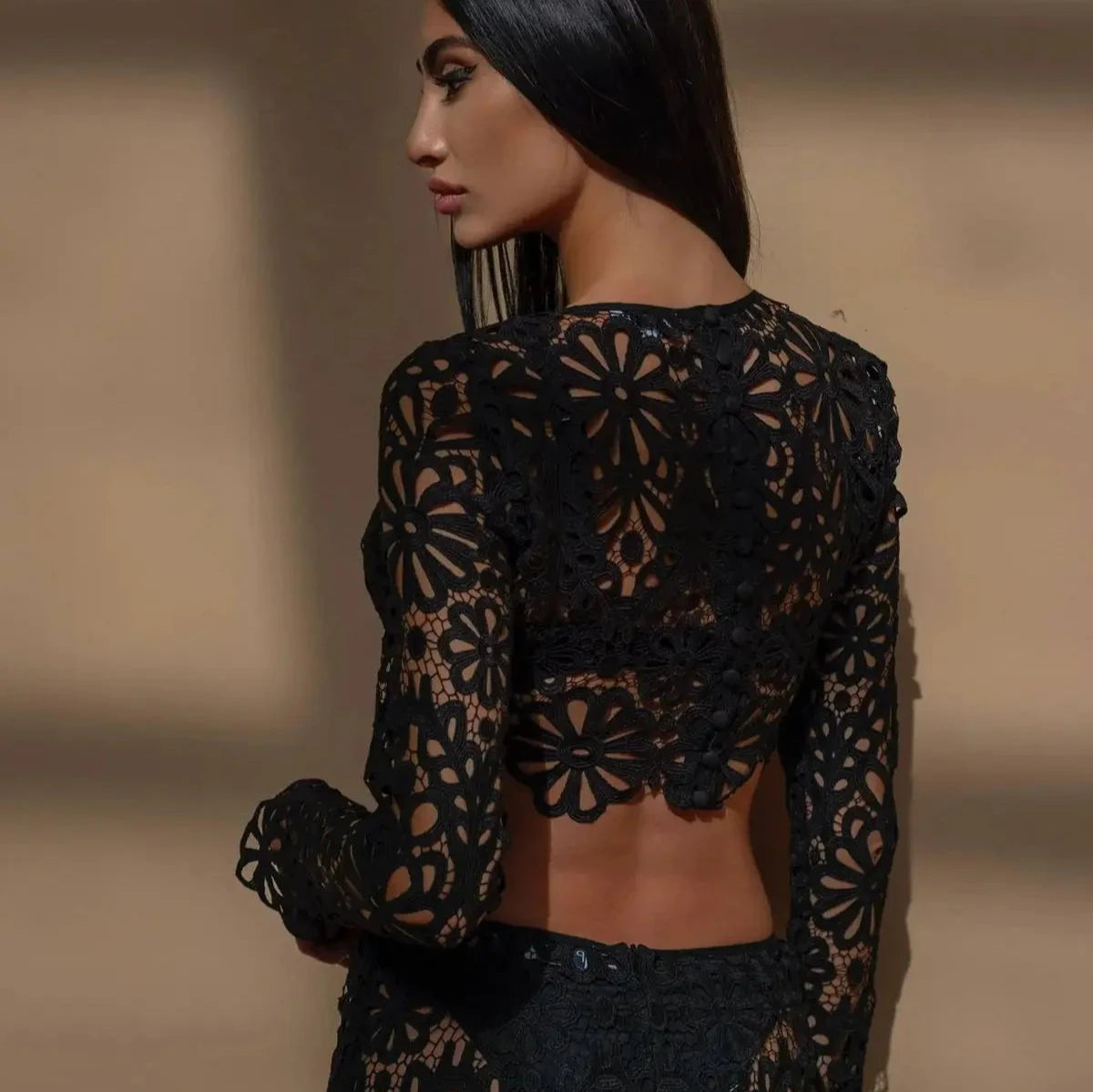 EMBROIDERY HOLLOW OUT BEACH TOP and SKIRT SET