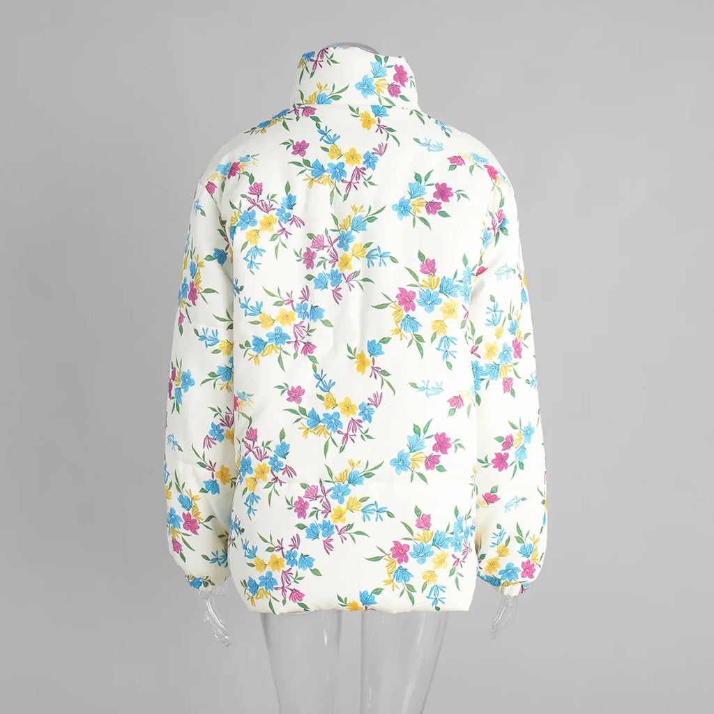 Floral Puffer Jacket with Hood – Women’s Quilted Winter Jacket