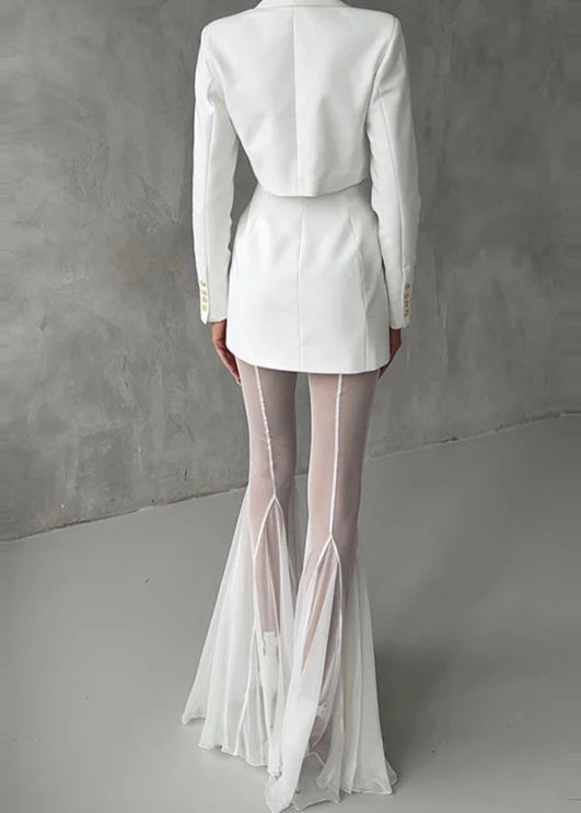 Sheer Flared Pleated Trousers – High Waist Transparent Wide Leg Pants