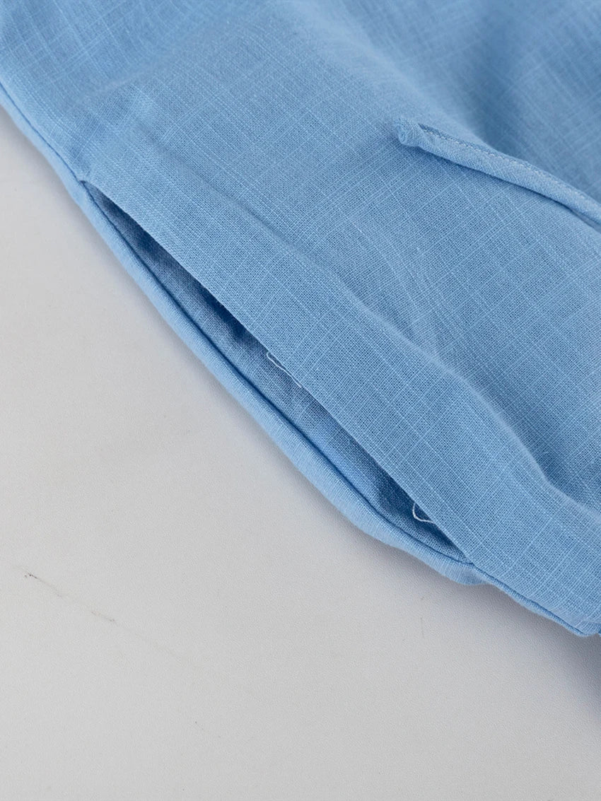 Cotton Blue Pajama Set for Women – Long Sleeve Button-Down Sleepwear with Pants