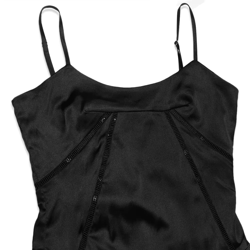 BLACK SATIN LACE-UP BACKLESS MAXI DRESS