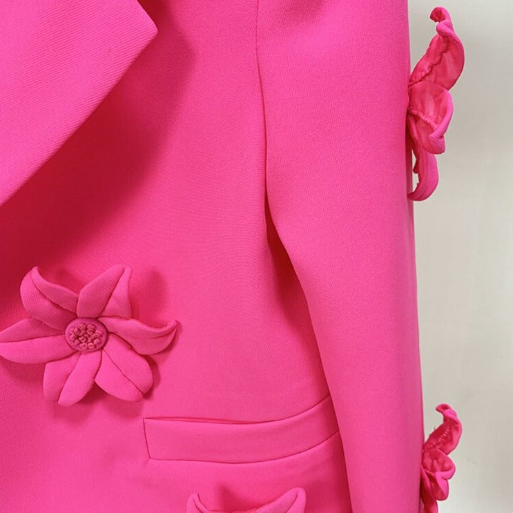 THEODORA PINK FLOWER DECORATED BLAZER and SKIRT