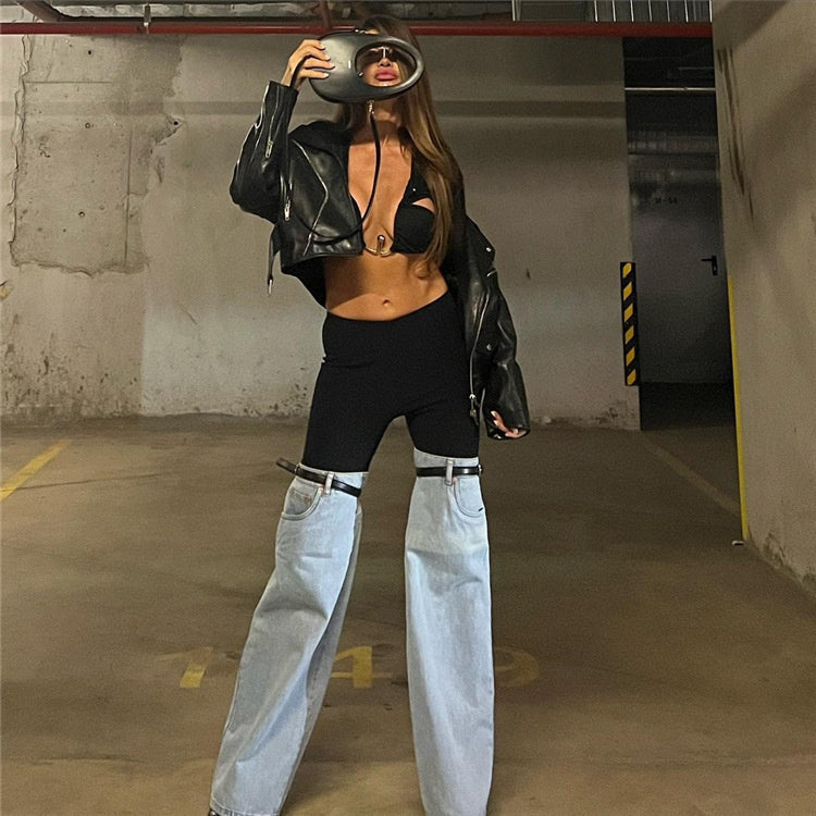 MAKENZIE KNEES WAIST FLARED DENIM PANTS