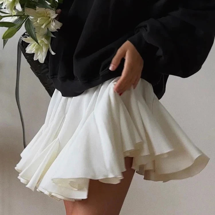 RUFFLES PLEATED HIGH WAIST MINI SKIRT