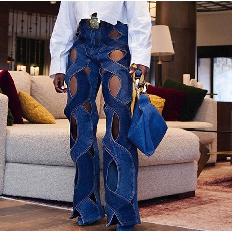 LARA CRISS CROSS HOLLOW OUT FLARED JEANS