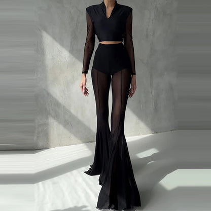 SLIM FLARED PLEATED TROUSERS