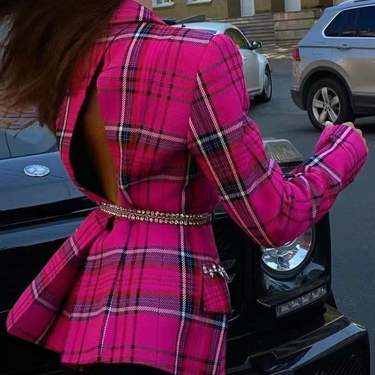 BAILEY PINK CUT OUT PLAID BLAZER