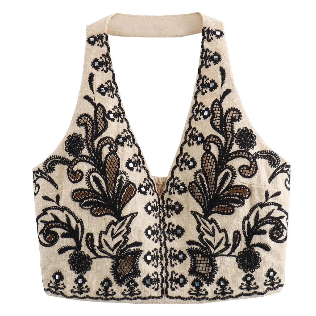 EMBROIDERED MINI SKIRT and HALTER CROP TOP SET