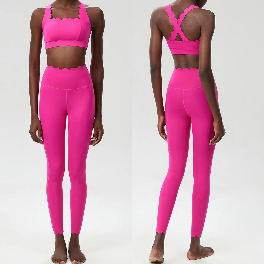 Women Solid Color Two Piece Gym Set | Stretch Yoga Sports Bra & Leggings