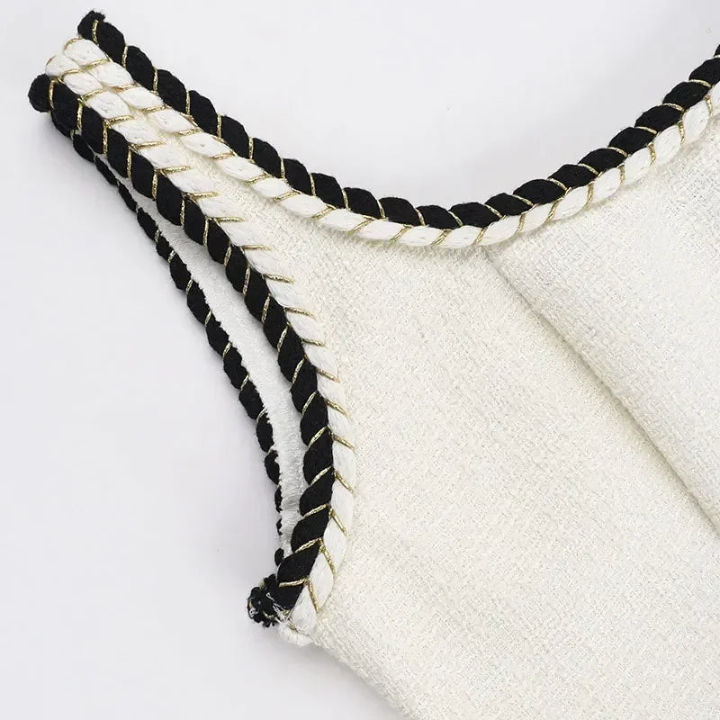 PATCHWORK WHITE MINI DRESS RUFFLES SQUARE COLLAR