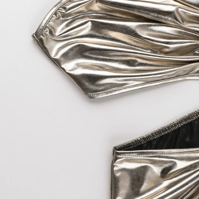ONE INCLINED SHOULDER SILVER MIDI DRES