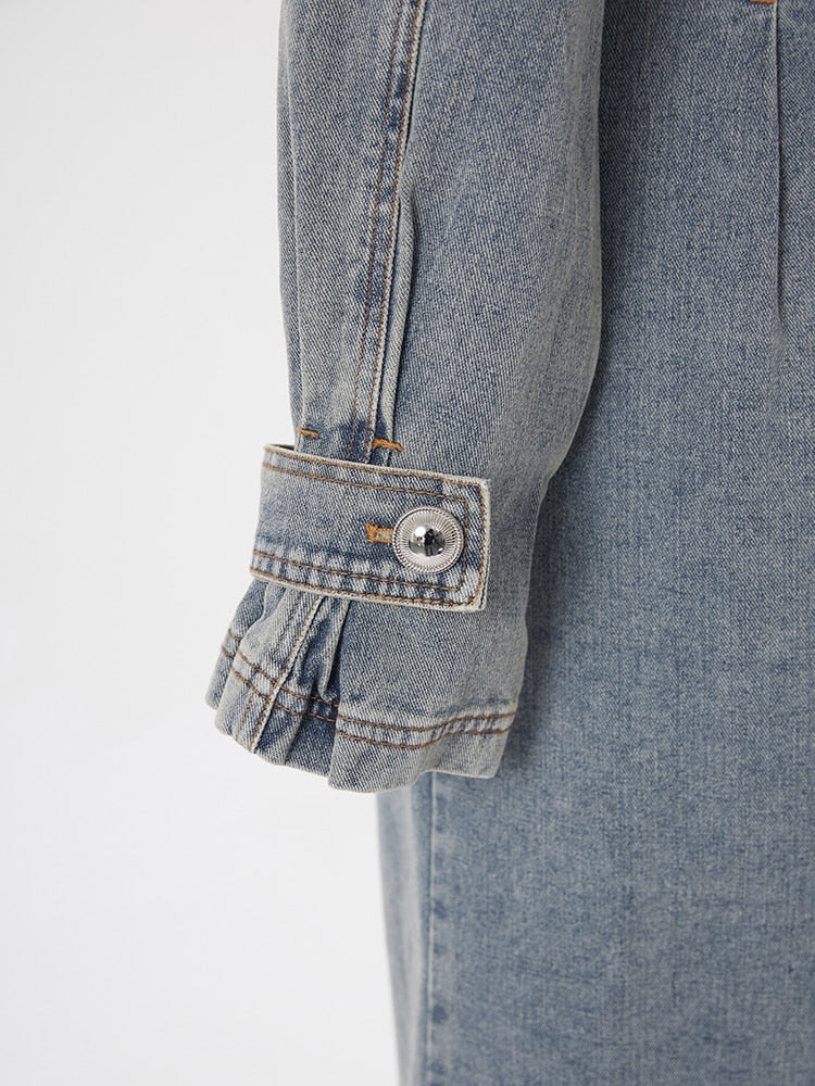 Denim Trench Coat with Belt – Women’s Long Denim Trench Coat