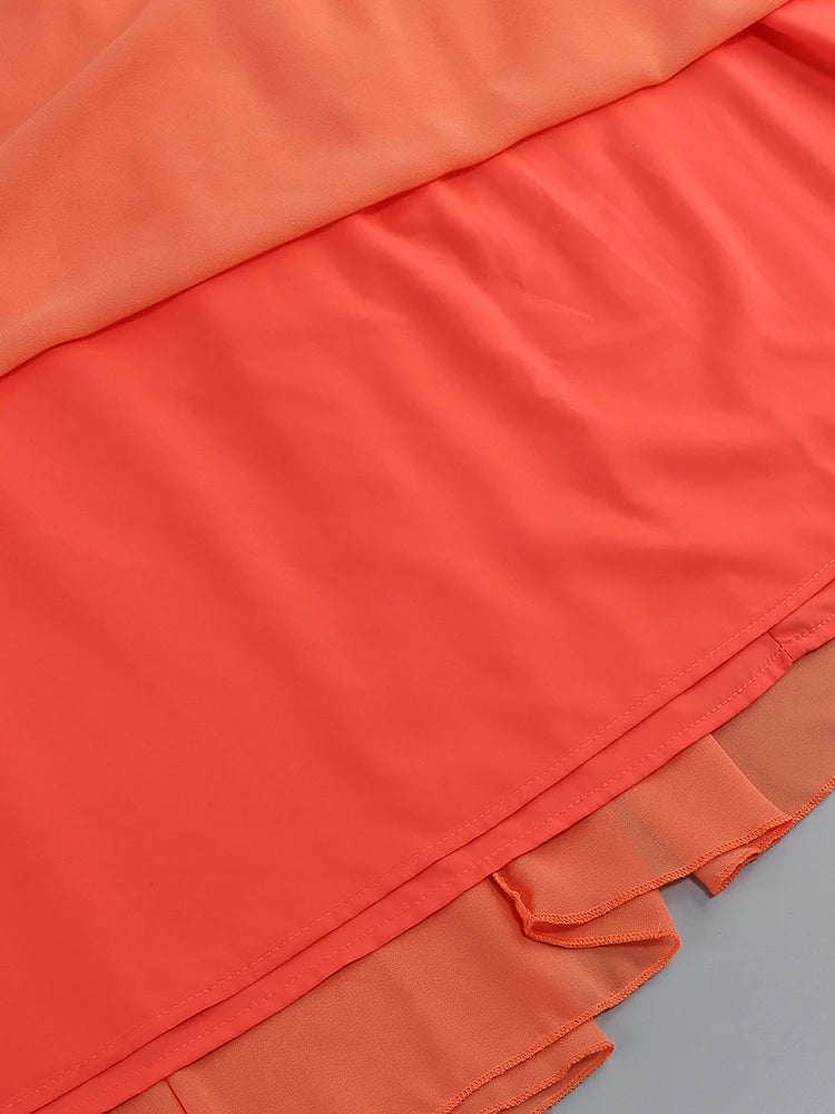 Coral Halter Maxi Dress – Backless V Neck Ruffle Evening Gown