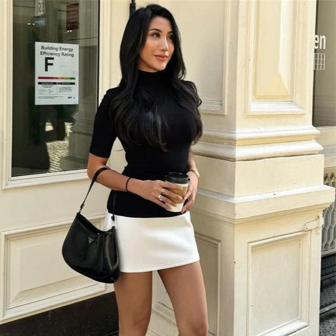 WHITE SKIRT SHORT SLEEVE MINI DRESS