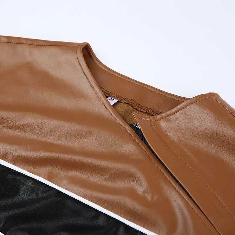 GIGI PU LEATHER BROWN COAT