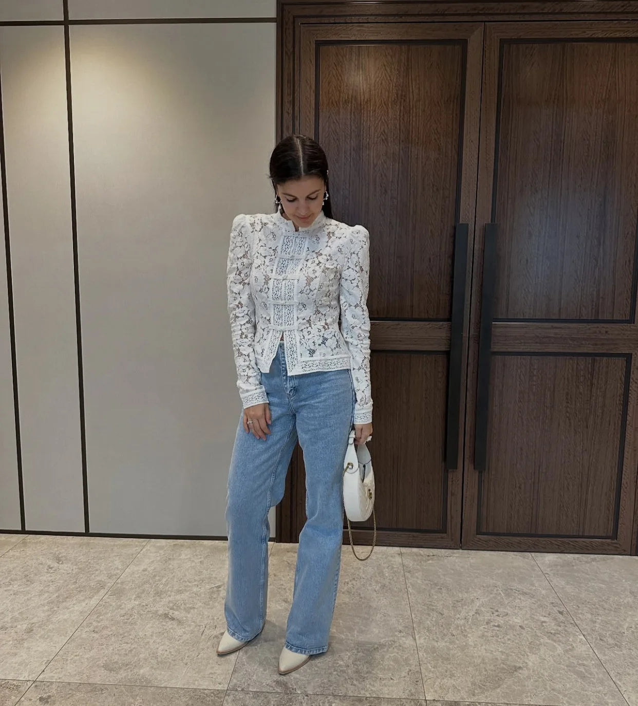 Vintage Sheer Lace Blouse for Women | Long Sleeve See-Through Top with High Neck