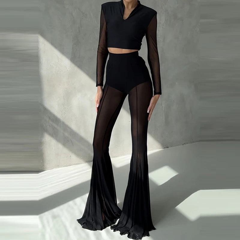 SLIM FLARED PLEATED TROUSERS