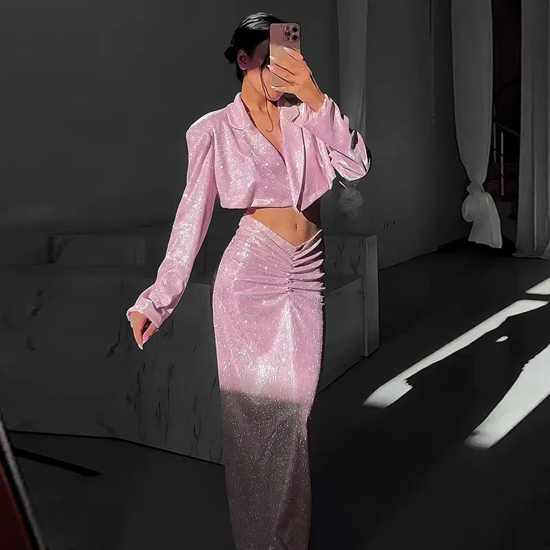 OLSY MAXI SKIRT and BLAZER GLITTER SET