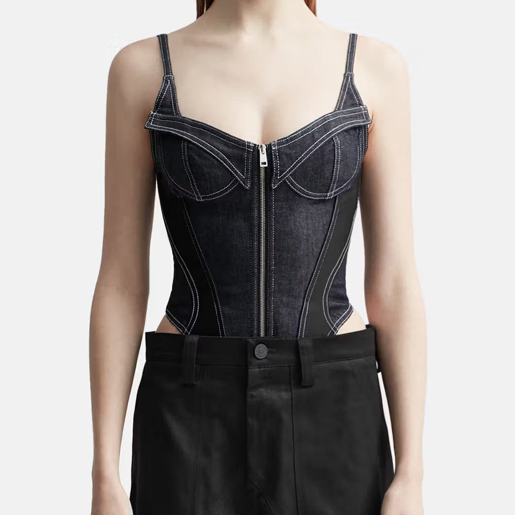 KHALY ZIPPER DENIM BODYSUIT