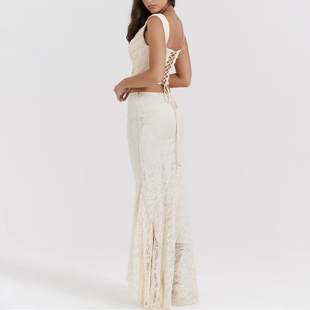 LACE UP CROP TOP and MAXI SKIRT SET