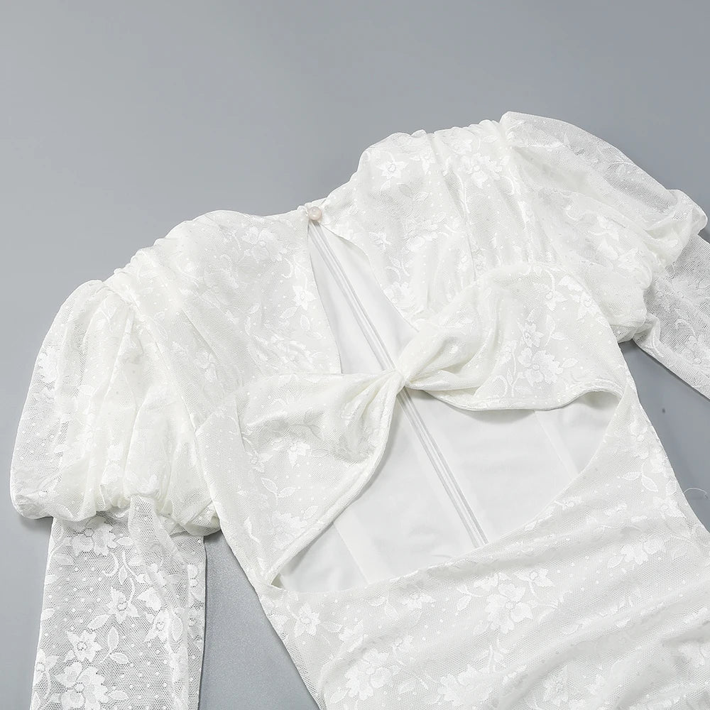 CUT OUT LACE MINI DRESS with GLOVES and SIDE TRAIN