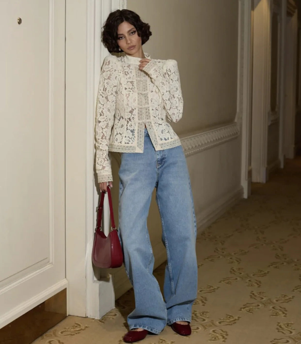 Vintage Sheer Lace Blouse for Women | Long Sleeve See-Through Top with High Neck