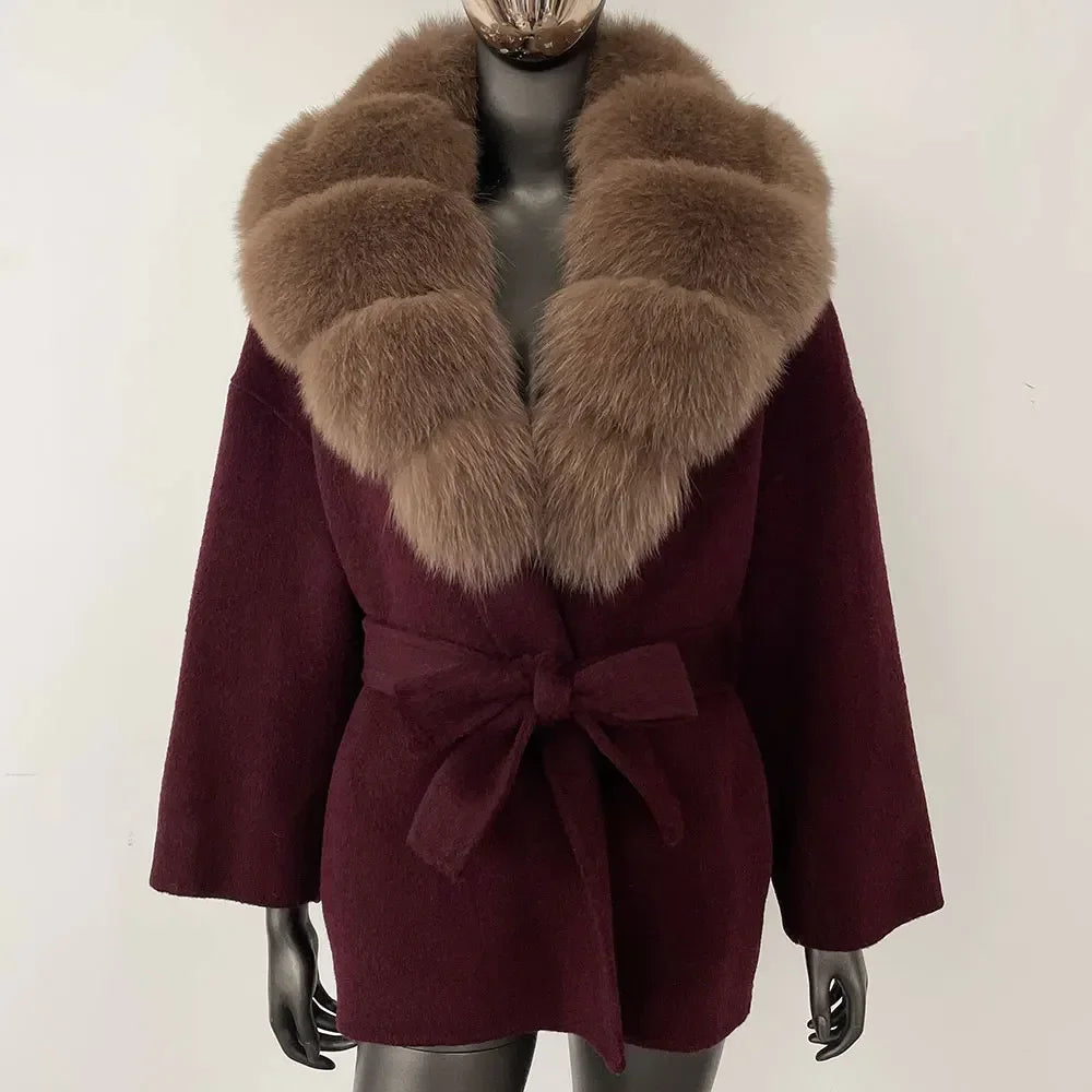 Wool Blend Coat with Fox Fur Collar – Women’s Luxury Winter Coat