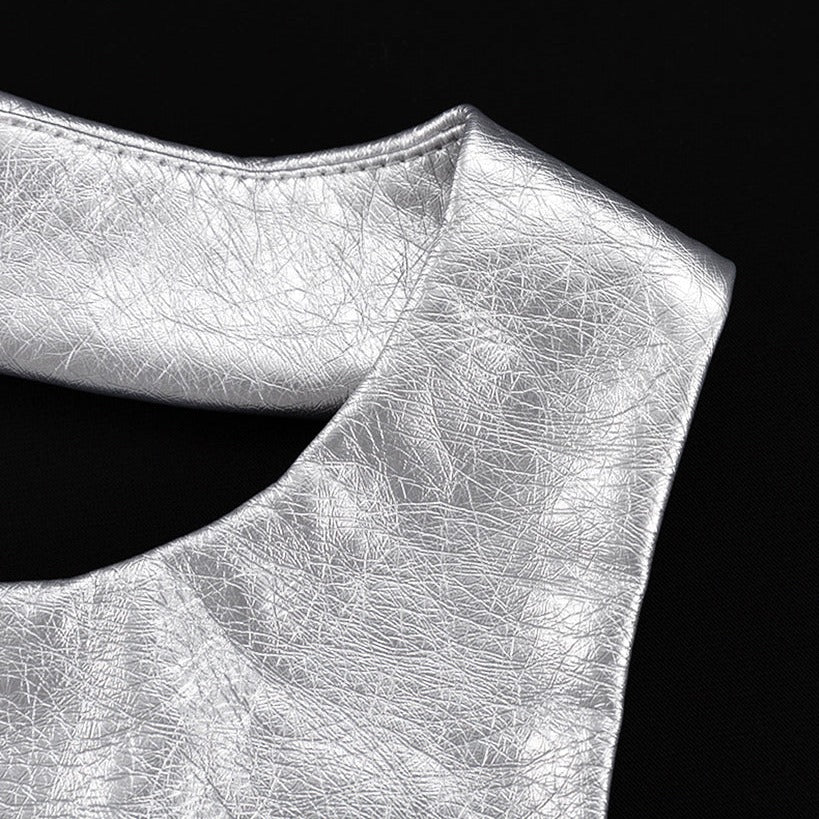 NOAH PU LEATHER SILVER SLEVE LESS MINI DRESS