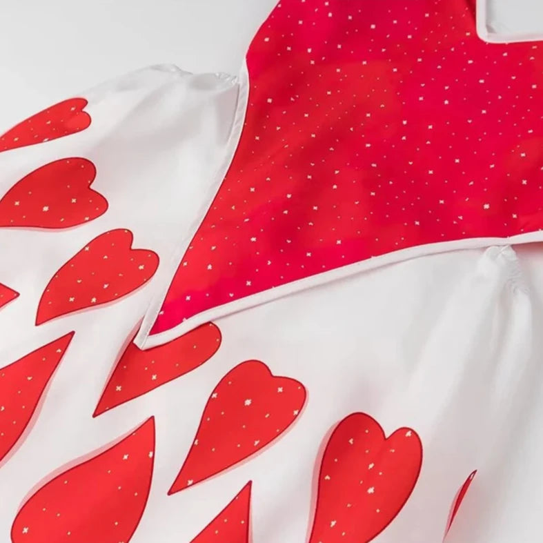 HEART PRINT V Neck SLING DRESS