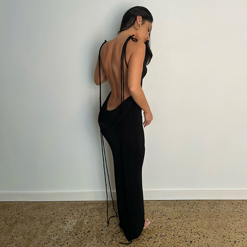 JOELLE BACKLESS LACE UP MAXI DRESS