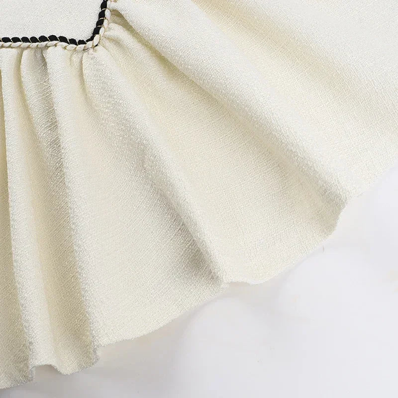 PATCHWORK WHITE MINI DRESS RUFFLES SQUARE COLLAR