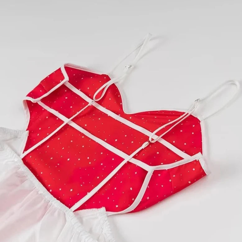 HEART PRINT V Neck SLING DRESS