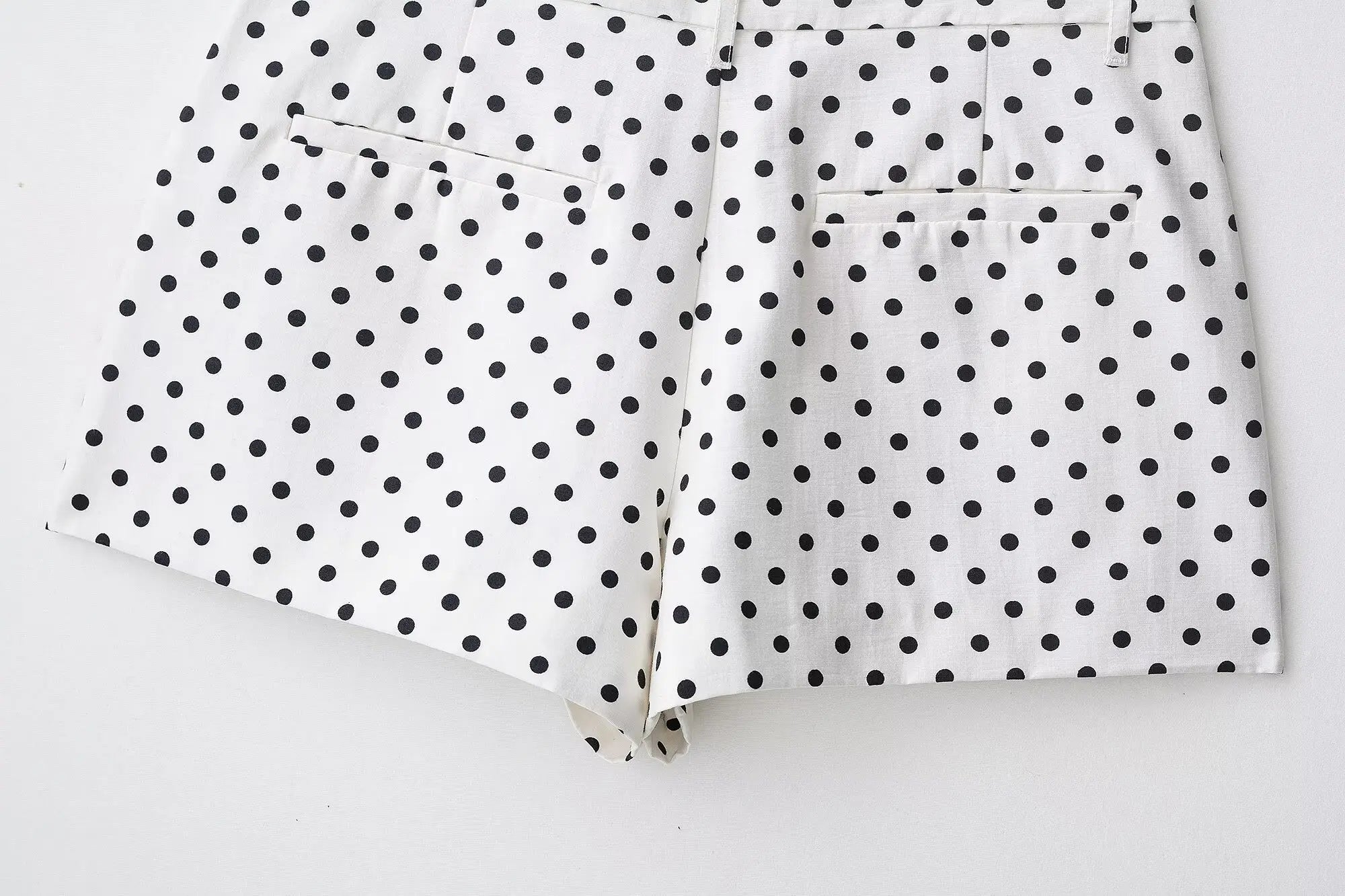 Polka Dot Two Piece Set with High Neck Jacket and Matching Pants or Shorts