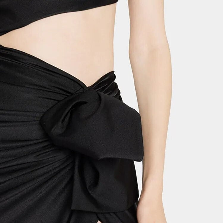 ALIA MAXI BLACK ONE SHOULDER HIGHT SLIT CUT OUT DRESS