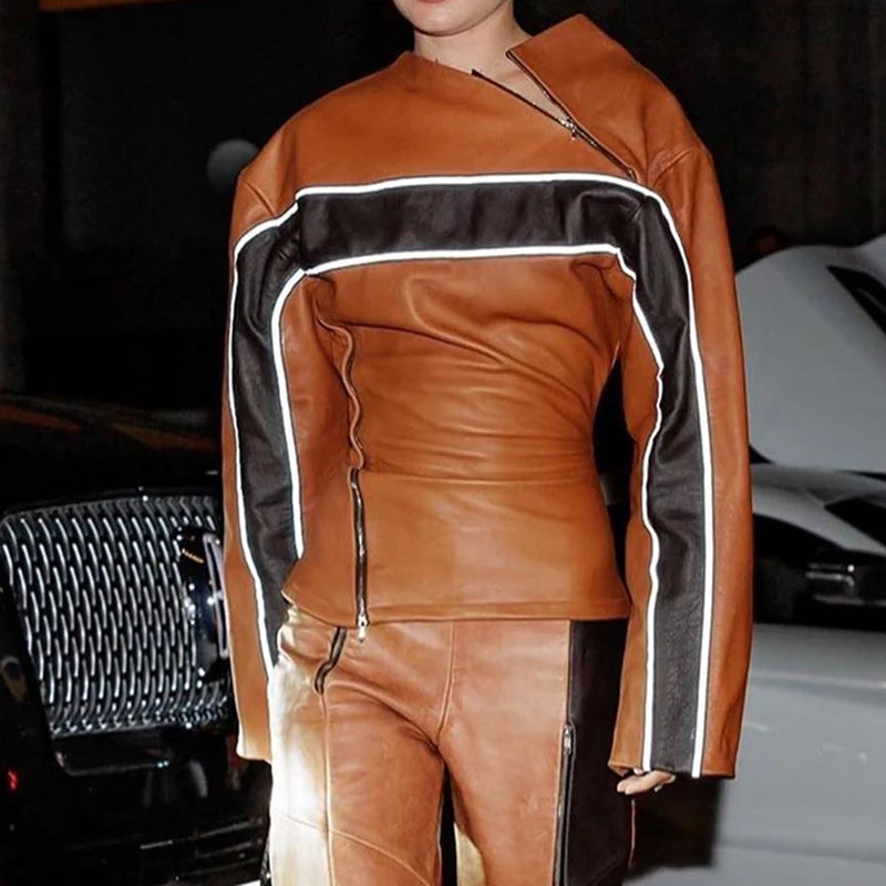 GIGI PU LEATHER BROWN COAT