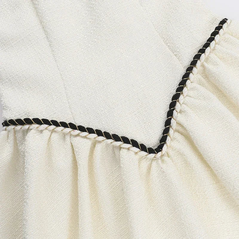 PATCHWORK WHITE MINI DRESS RUFFLES SQUARE COLLAR