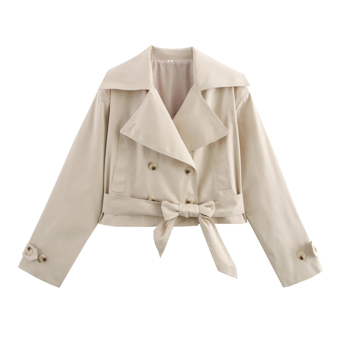 Chic Beige Double-Breasted Trench Coat with Belt & Pockets – Women's Slim Fit Windbreaker