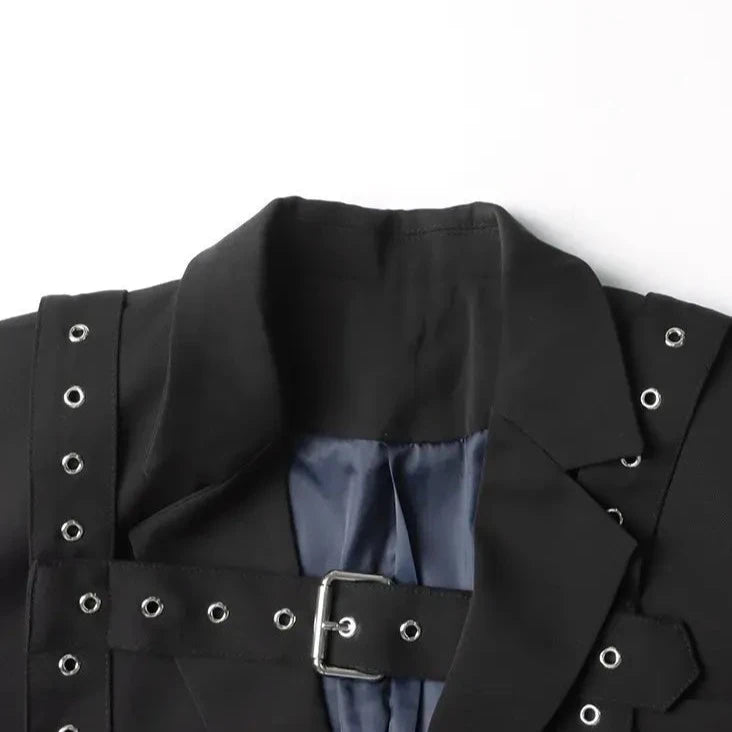 BLACK STRAPPY BELTED BLAZER